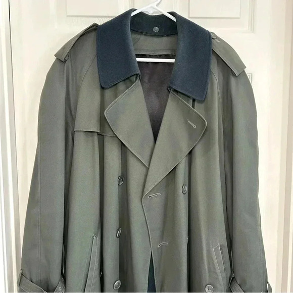 VTG 90 Stafford Trench Coat Removable Lining Men Size 44 Reg Button Up Belt Flaw - Picture 5 of 16